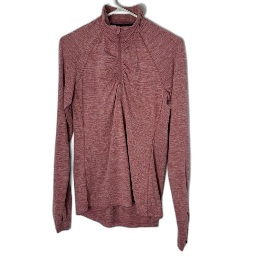 Champion Womens Pink Heather Quarter Zip Pullover Top Ruched Thumbholes Small
